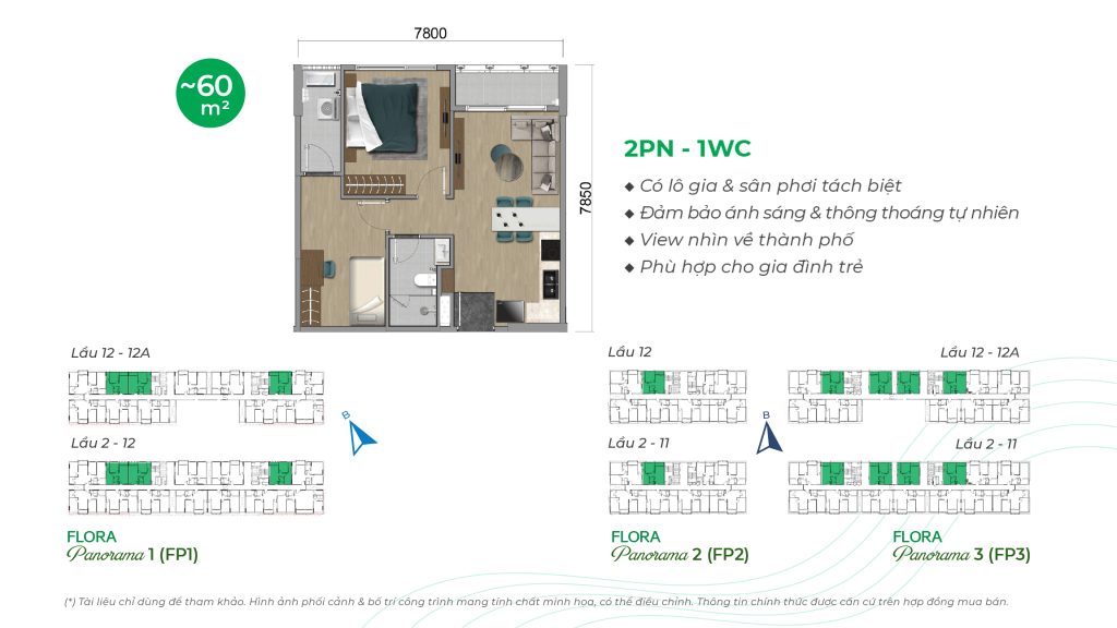 Mẫu thiết kế căn hộ Panorama 60m2