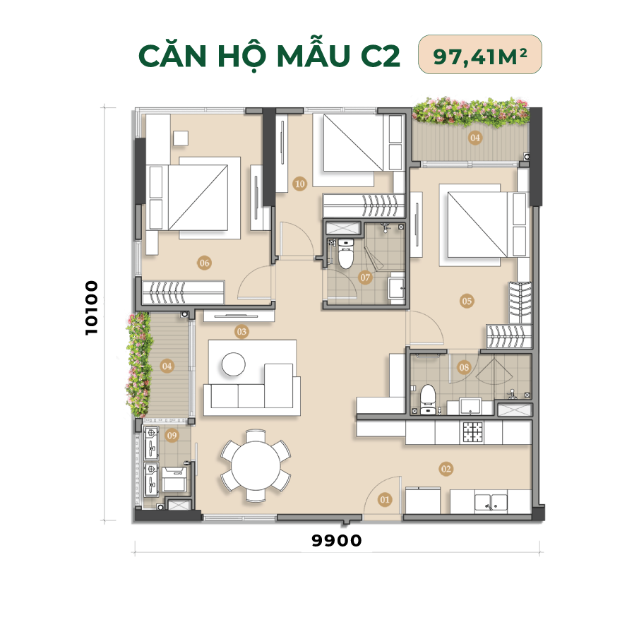 Căn hộ 81m2 Trellia Cove Mizuki