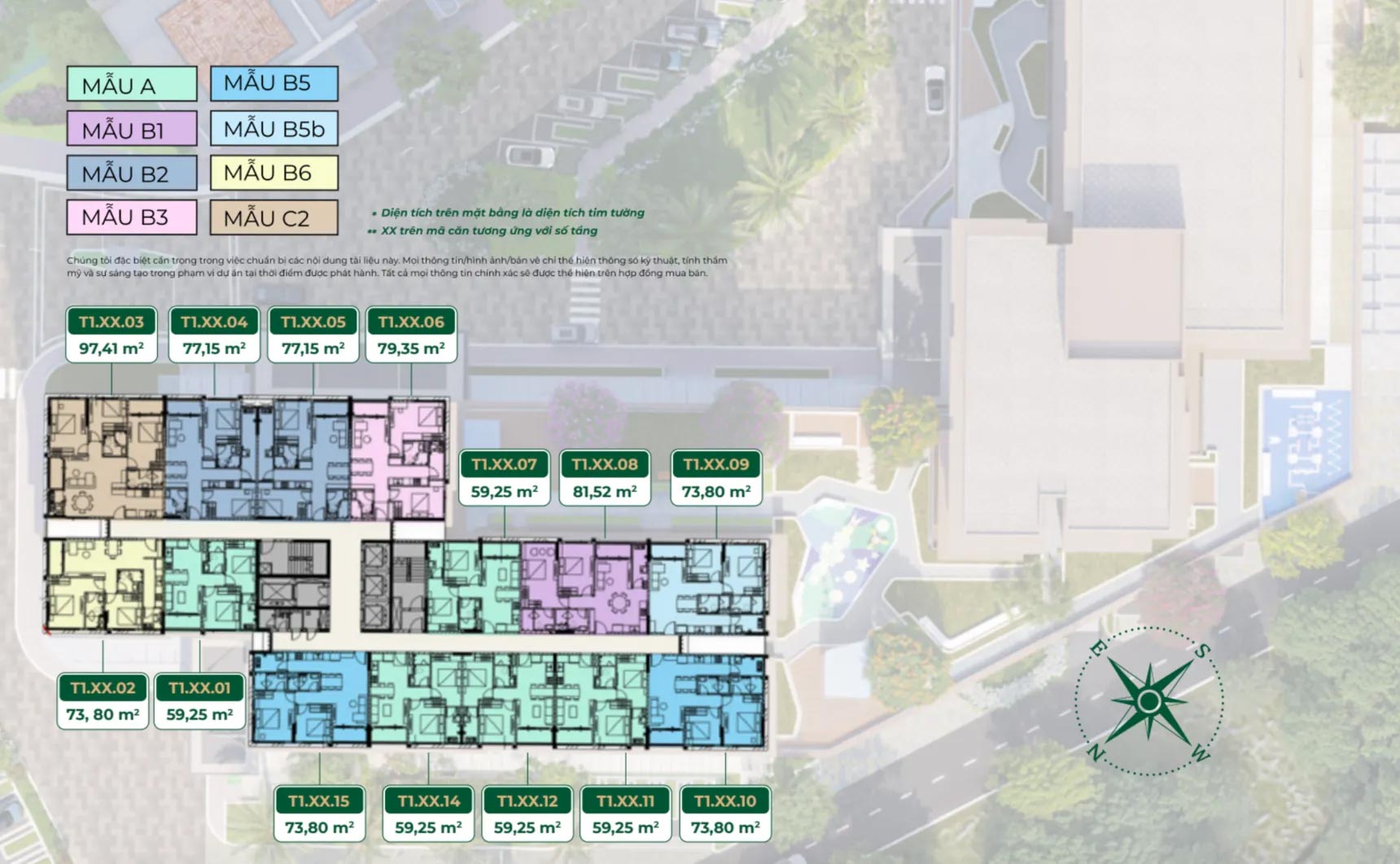 Mặt bằng tháp T1 căn hộ Trellia Cove