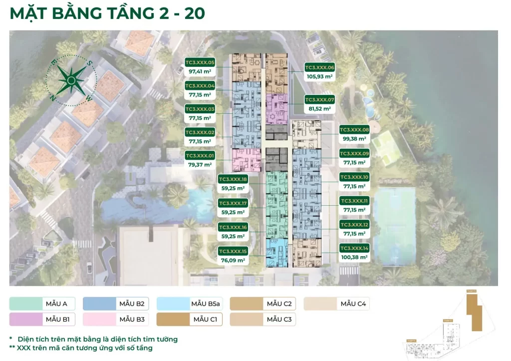 Mặt bằng tháp T3 căn hộ Trellia Cove Mizuki Nam Long